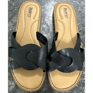 Born Isabella‎ Slide Leather Sandal, Cushioned Comfort Shoe Black Sz 10M NWOT